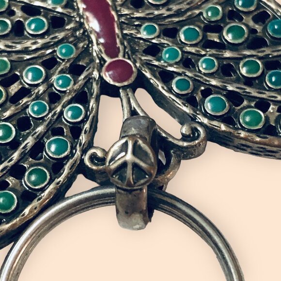 Butterfly Keychain Keyring With Green & Purple Enamel Accents - Picture 3 of 3